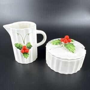 Vintage Holt Howard Holly & Berries Creamer And Sugar Bowl Christmas READ